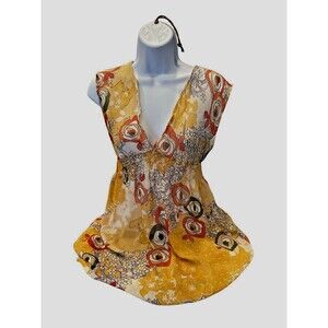 Vtg Y2K Be Good “Size S Floral Sheer Babydoll  yellow  Fairycore V neck   Top